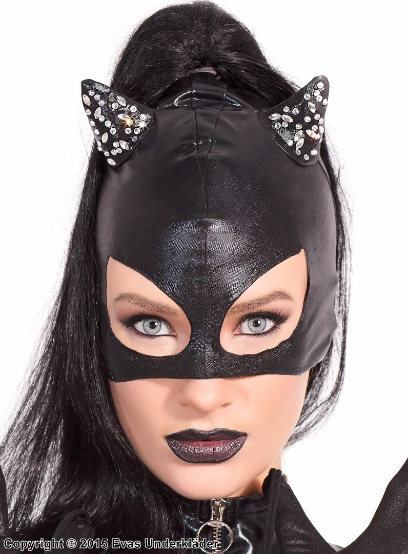 Catwoman, costume mask, wet look, rhinestones, ears